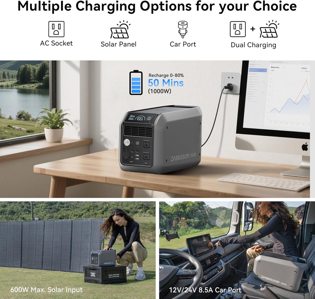 Dabbsson 1008Wh Solar Generator with 420W Solar Panel, Semi-Solid LiFePO4, 1200W AC Output,1600W Power-Boost, 1.2X Longer Runtime, 0-80% in 50 Min, 1000L Portable Power Station for Home/Camping/RV