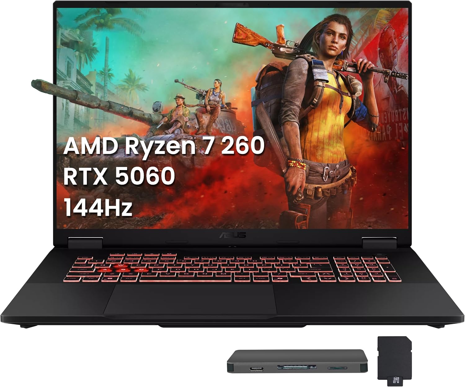 ASUS TUF A18 18' WUXGA 144Hz Gaming Laptop, AMD Ryzen 7 260, NVIDIA GeForce RTX 5060, 32GB DDR5, 1TB SSD, RGB Backlit Keyboard, Copilot, FHD IR Camera, Wi-Fi 6E, Win 11, Gray, 1TB Docking Station Set