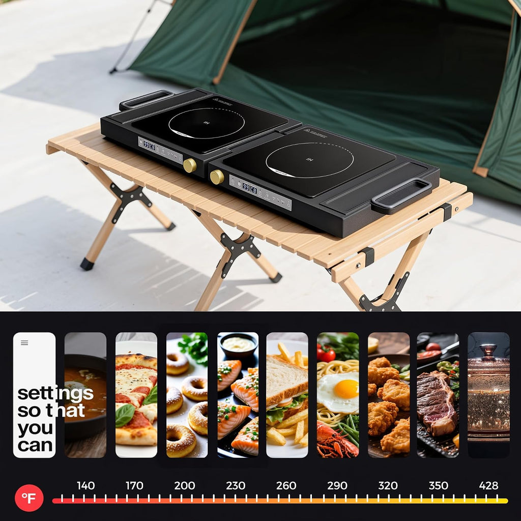Double Induction Cooktop, 1800W Portable Dual Burner with 8 Power Levels, Sensor Touch Control & 99-Min Timer, Fold-n-Store Design for RV, Small Kitchen & Outdoor Cooking (black)