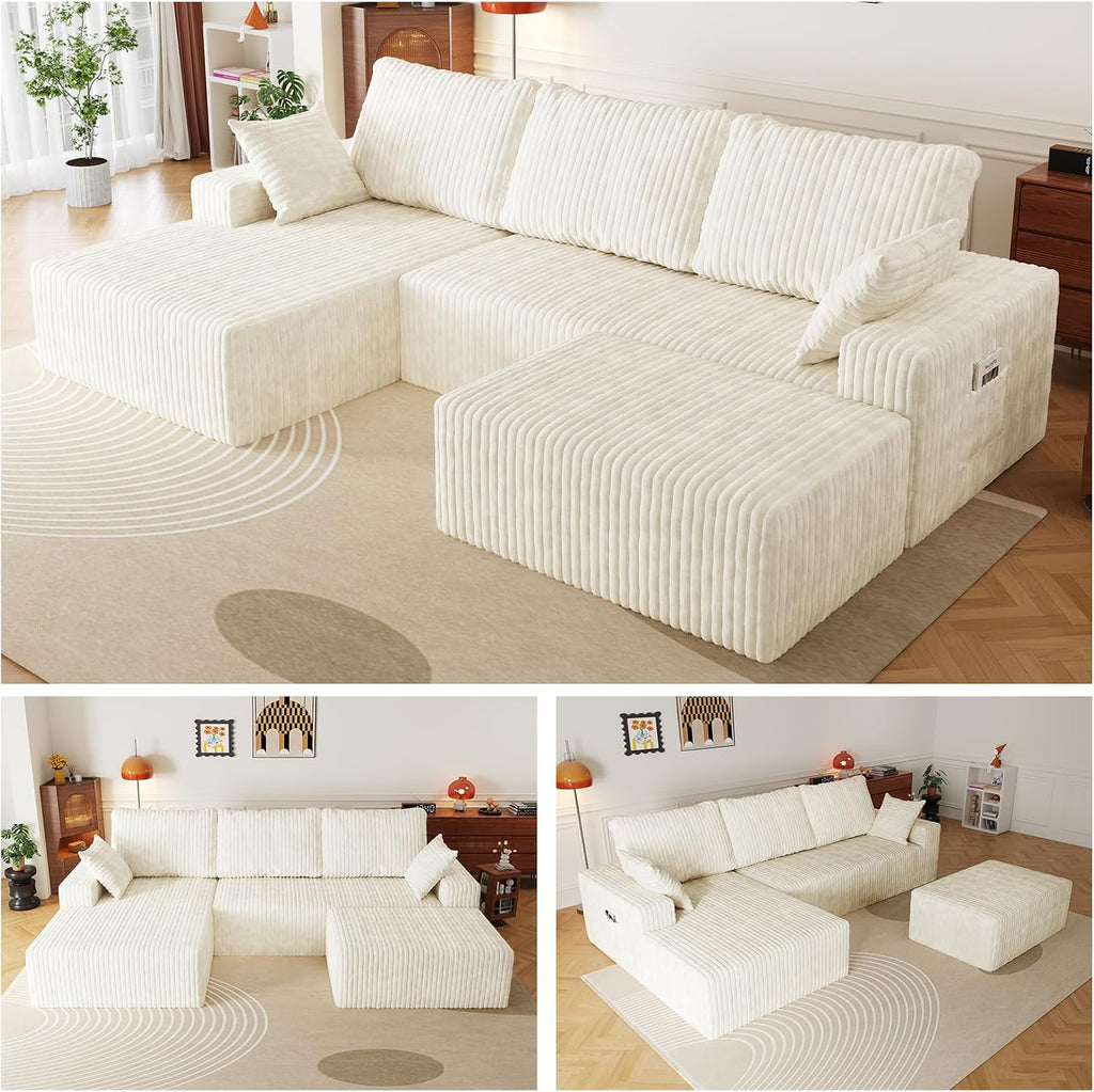 L Shapes Boneless Cloud Couches for Living Room 4-Seat Modular Sectional Couch with Chaise Lounge, Comfy Flannel Fabric Sofa, Including Pillow and Backrest - Removable Washable, No Assembly Required