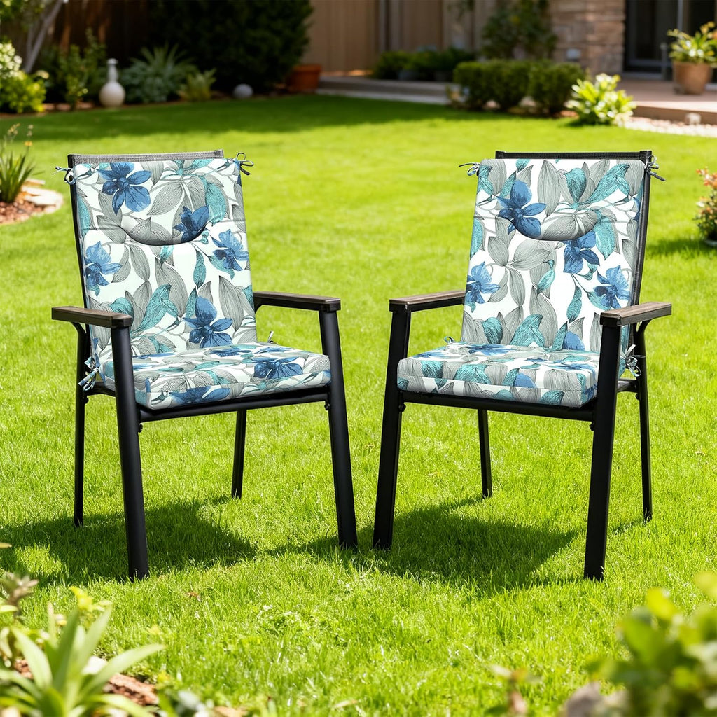 DYTXIII Outdoor High Back Chair Cushions Set of 2, 44x20 in Water Repellent Patio Seat Cushions with Elastic Sponge, All Weather Cushions for Rocking, Dining, Patio Furniture - Clemens Noir Blue