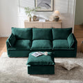 93.31' L-Shaped Couch Sofa with Ottoman, Green, 4 Seats | Modular Sectional