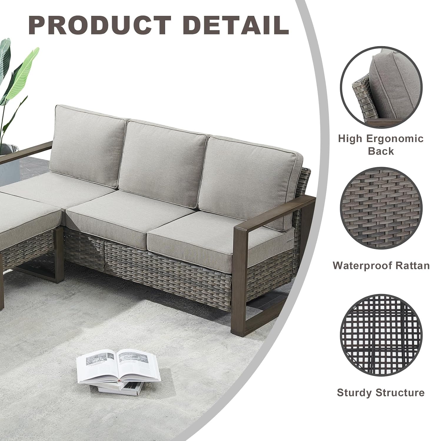Rilyson Outdoor Couch Wicker Patio Sofa, Rattan Patio Furniture Sofa with Sturdy Frame,All-Weather PE Wicker,Wide Armrest,Deep Seating and Thick Cushions for Deck Porch Garden(Mixed Grey/Grey)