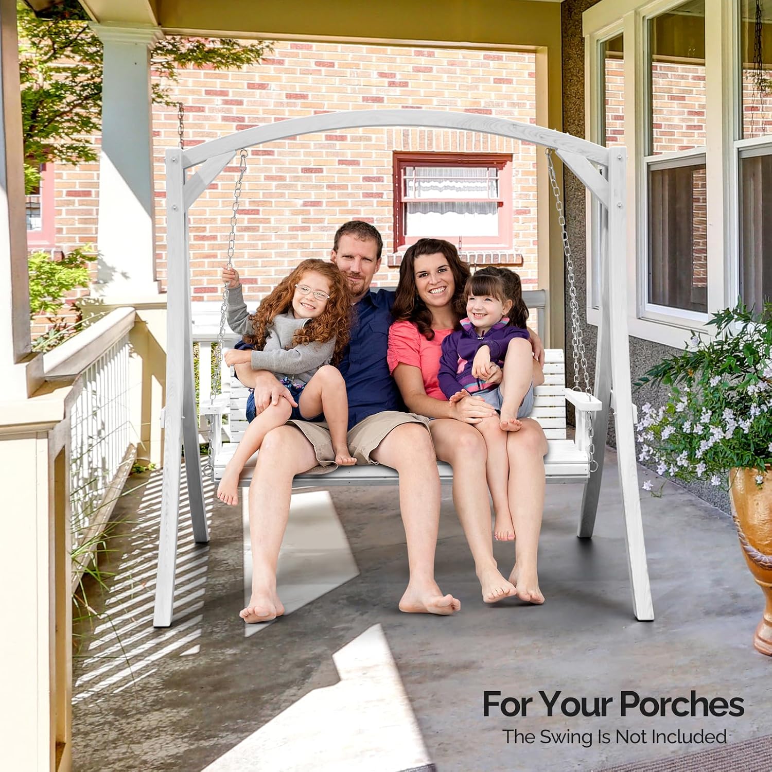 VINGLI 6.7FT Porch Swing Frame, 1000LBS Heavy Duty A-Frame Wooden Porch Swing Stand with Curved Arc Top for 5FT Porch Swing, Large Swing Hanger for Garden, Patio, Backyard & Indoor, White
