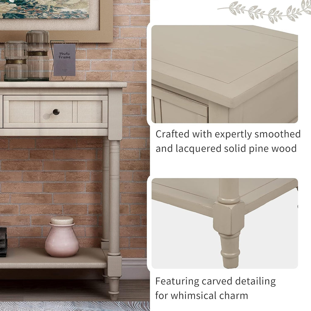 Bellemave Console Table with Drawers, Retro Entryway Table with 2 Drawers and Open Storage Shelf, Narrow Long Sofa Table, Behind Couch Table for Living Room, Foyer and Hallway, Retro Grey
