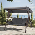 HOMREST 3 Person Outdoor Porch Swing with 1.5' Upgraded Cup Holder, Adjustable Canopy, Backrest, Patio Swing Bed with Weather Resistant Steel Frame, Cushions for Garden,Deck and Poolside(Gray)