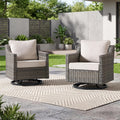 Luxury Patio Furniture Chairs Set - 2 Pieces All Weather Wicker Outdoor Couch and High Back Swivel Rocker Patio Chairs for Deck Yard and Poolside Gray Wicker | Beige Cushions