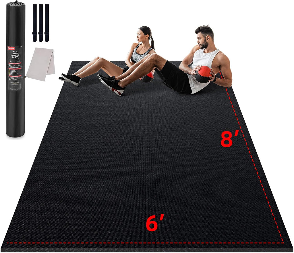 GymCope Large Exercise Mat for Home Workout,12'x6'/10'x6'/9'x6'/8'x6'/7'x5'/6'x4' (7mm) Extra Thick Workout Mat, High-Density Gym Mat for Cardio, Jump Rope, MMA, Weights (Shoe-Friendly)