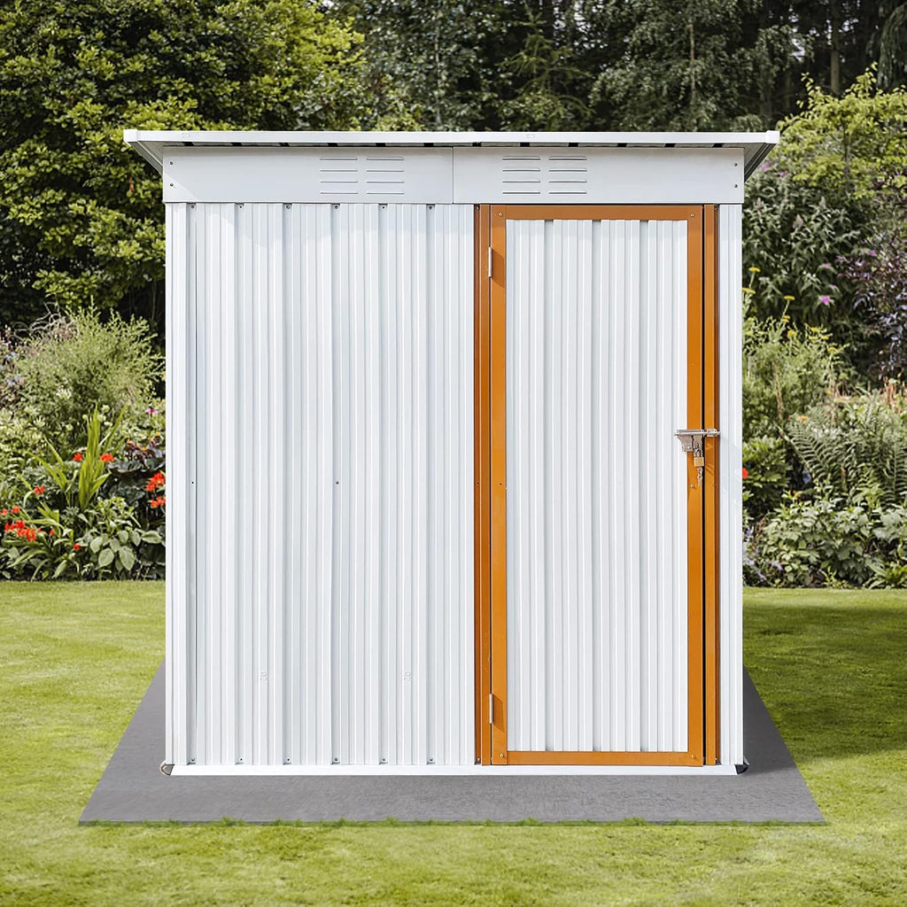 Ritsu 5FT x 4FT Outdoor Sheds & Outdoor Storage Clearance, Metal Anti-Corrosion Utility Tool House with Lockable Door & Shutter Vents, Waterproof Storage Garden Shed for Backyard Lawn Patio, White