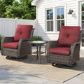 Belord Patio Wicker Chairs Swivel Rocker,Outdoor Patio Furniture Set with Rattan Side Table, All Weather Conversation Set for Porch Poolside Balcony, Brown Wicker/Red