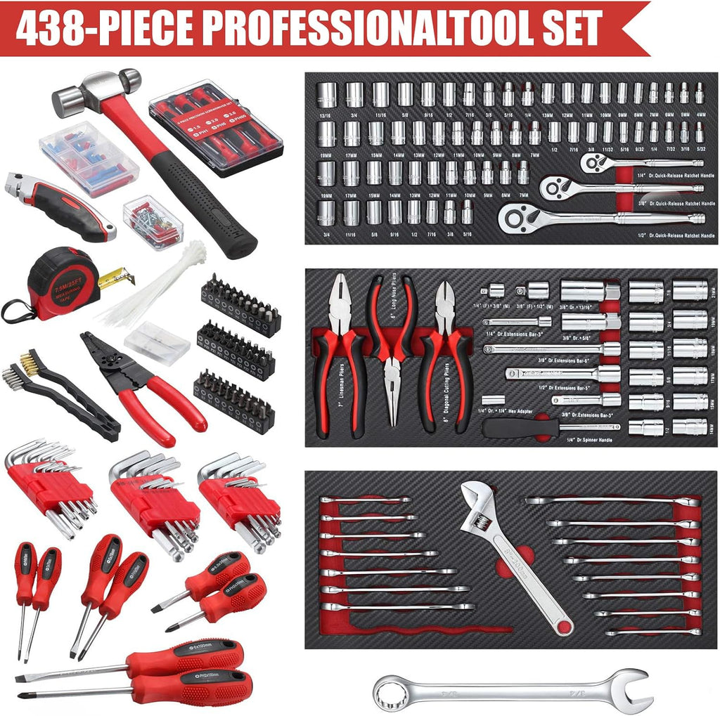 438-Piece Mechanics Tool Set with 3-Drawer Heavy Duty Metal Box Repair Tool Kit -02