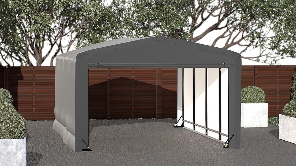 ShelterLogic ShelterTube Garage & Storage Shelter, 12' x 18' x 8' Heavy-Duty Steel Frame Wind and Snow-Load Rated Enclosure, Gray