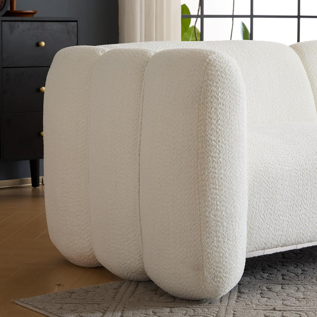 Christopher Knight Home Carine 83'' Sofa Couch, Cozy Boucle Fabric Upholstered 3-Seater Seating Sofa, Comfy Couches for Living Room and Office, Modern Oversized Loveseat, Curved Wave Design, White