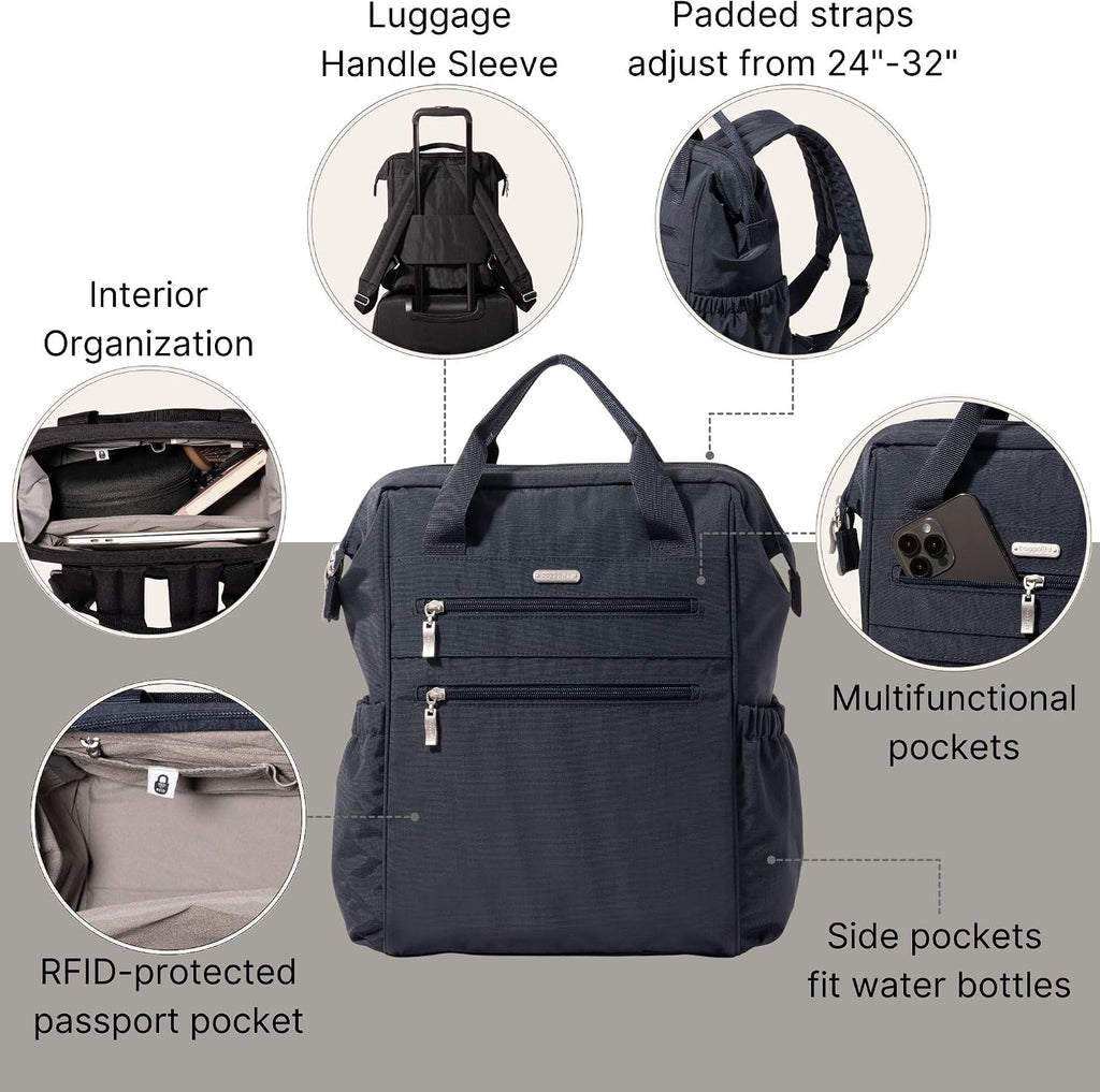Baggallini City Scape Backpack - 15'x11' Lightweight Work Travel Bag w/Luggage Sleeve & RFID