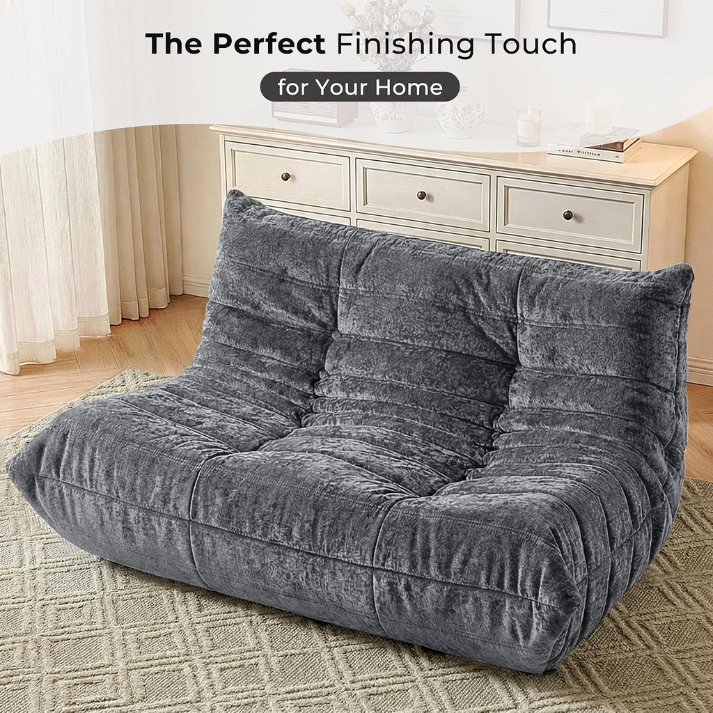 HABUTWAY Bean Bag Chair, Giant Bean Bag Chairs for Adults, Loveseat Fireside Chair, 2 Seater Lazy Bean Bag Sofa Memory Foam Couch for Living Room, Bedroom, Office (Grey)