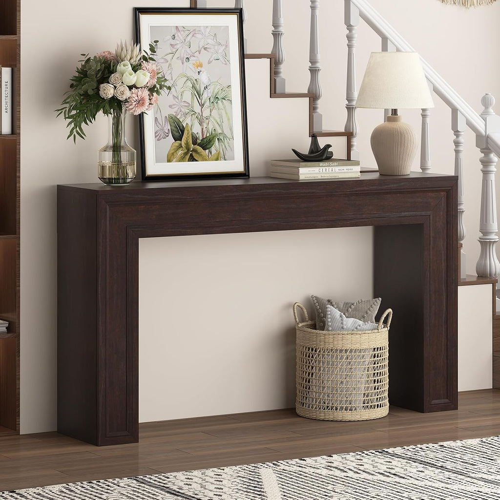 Rresyet 55 Inch Long Console Table, Sofa Table Behind Couch, Entryway Table, Farmhouse Entryway Table for Entrance, Hallway, Living Room (Cherry)