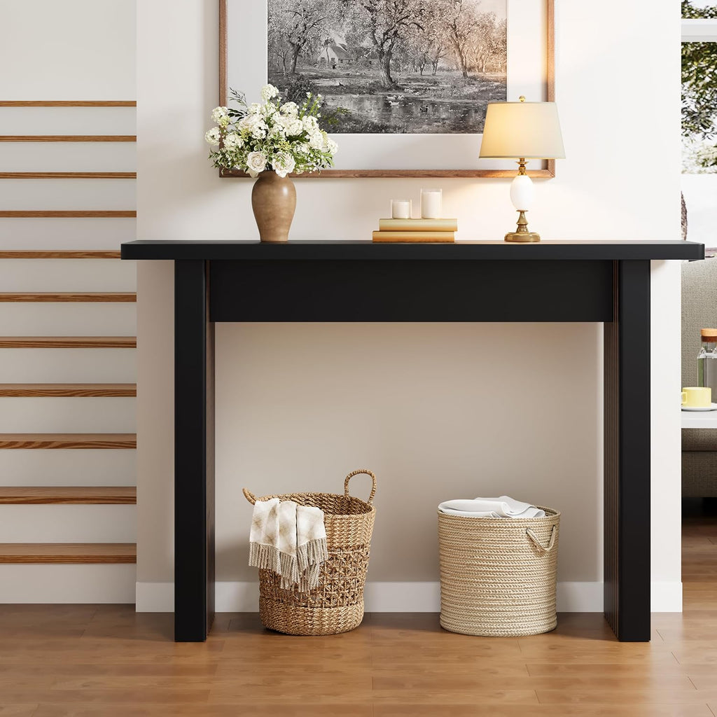 AVZEAR Mid Century Narrow Entryway Console Table, 43.3' Fluted Wood Couch Table Behind Sofa Long and Skinny for Living Room Hallway Entrance Foyer, Black