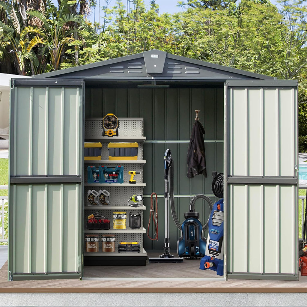 Ritsu Outdoor Storage Shed, Outdoor Garden Shed for Bike, Trash Can, Machine, Galvanized Steel, Outdoor Shed with Lockable Door for Backyard, Patio, Lawn (6.5x4.2ft, Black)