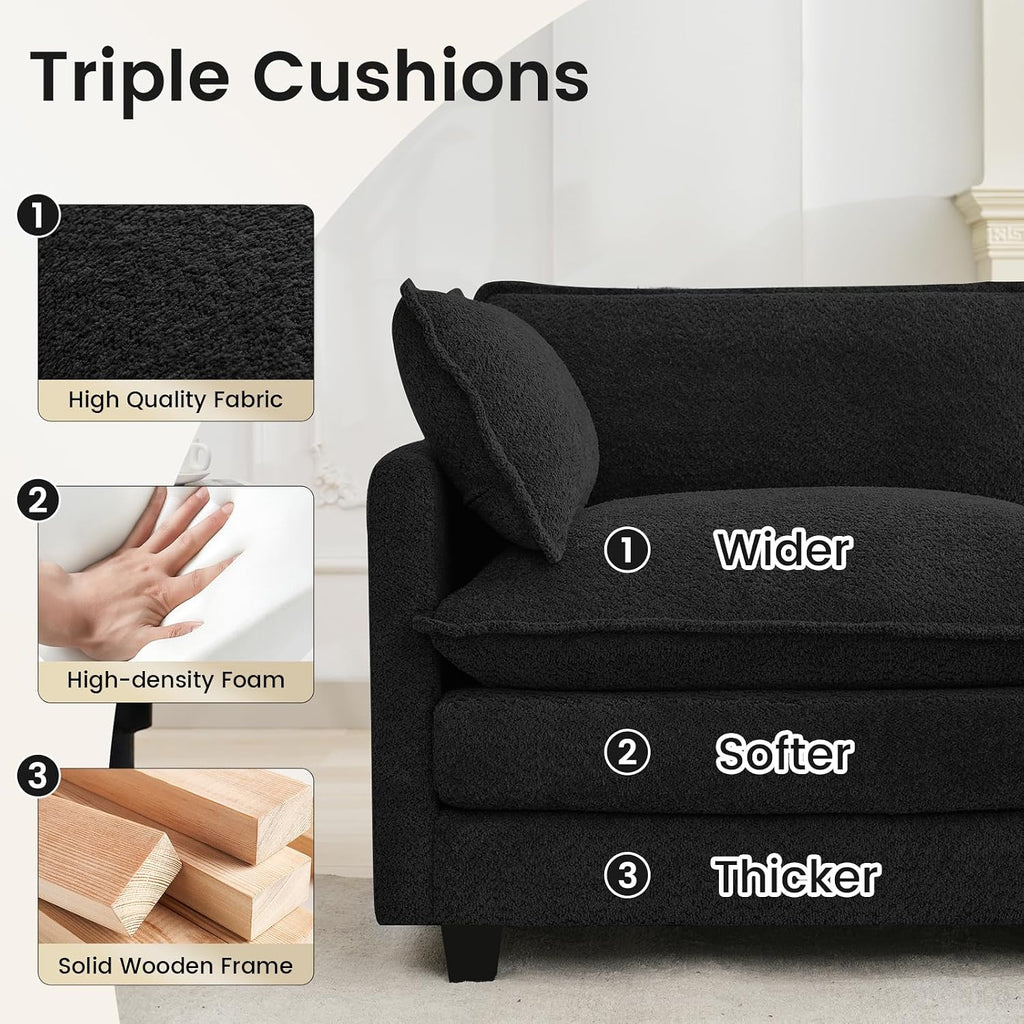 ROWHY Convertible Sectional Couch with Ottoman, Single Armchair with armrests, Modern Living Room Furniture Set, Small Couches for Small Spaces, for Living Room, Chenille, Black