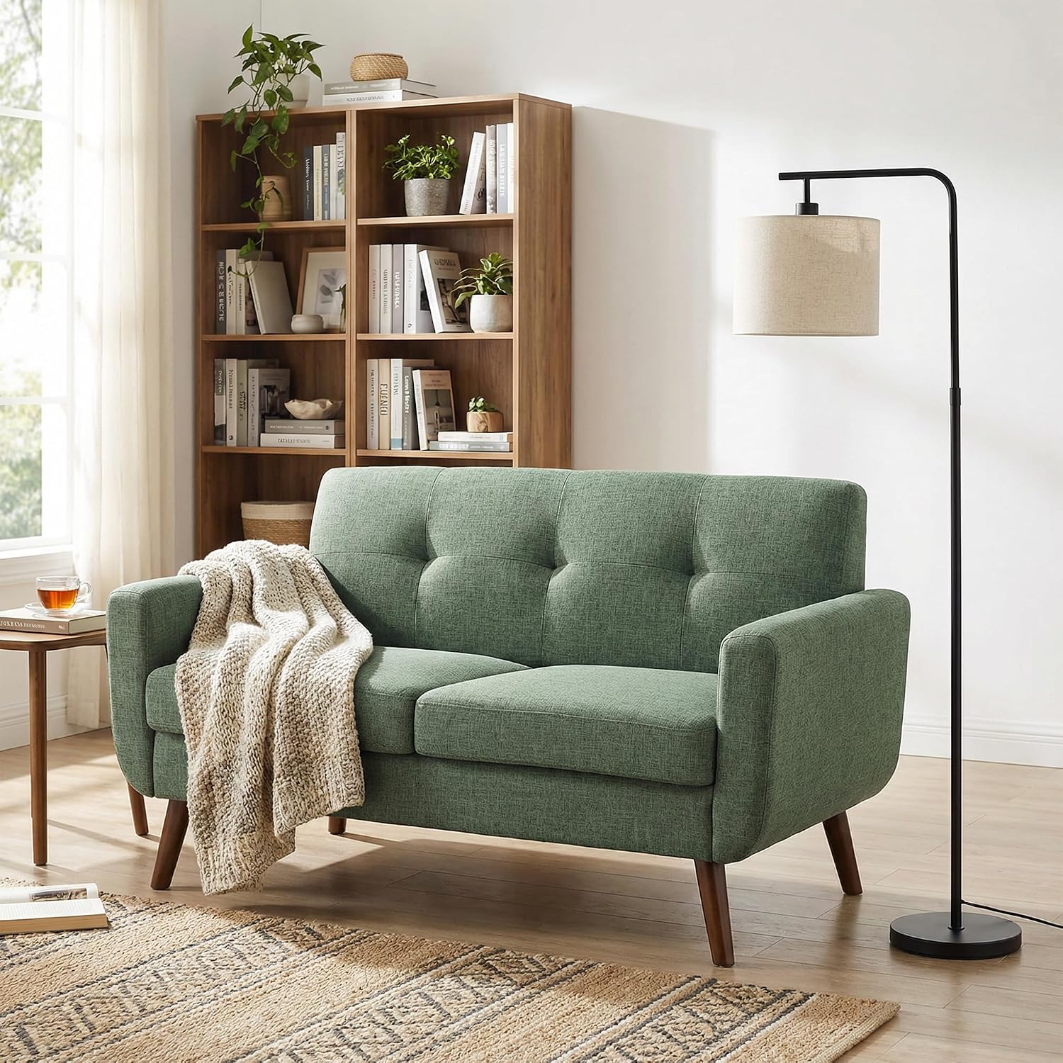 Tbfit 56' W Loveseat Sofa, Mid Century Modern Decor Love Seat Couches for Living Room, Button Tufted Upholstered Small Couch for Bedroom, Solid and Easy to Install Love Seats Furniture, Green