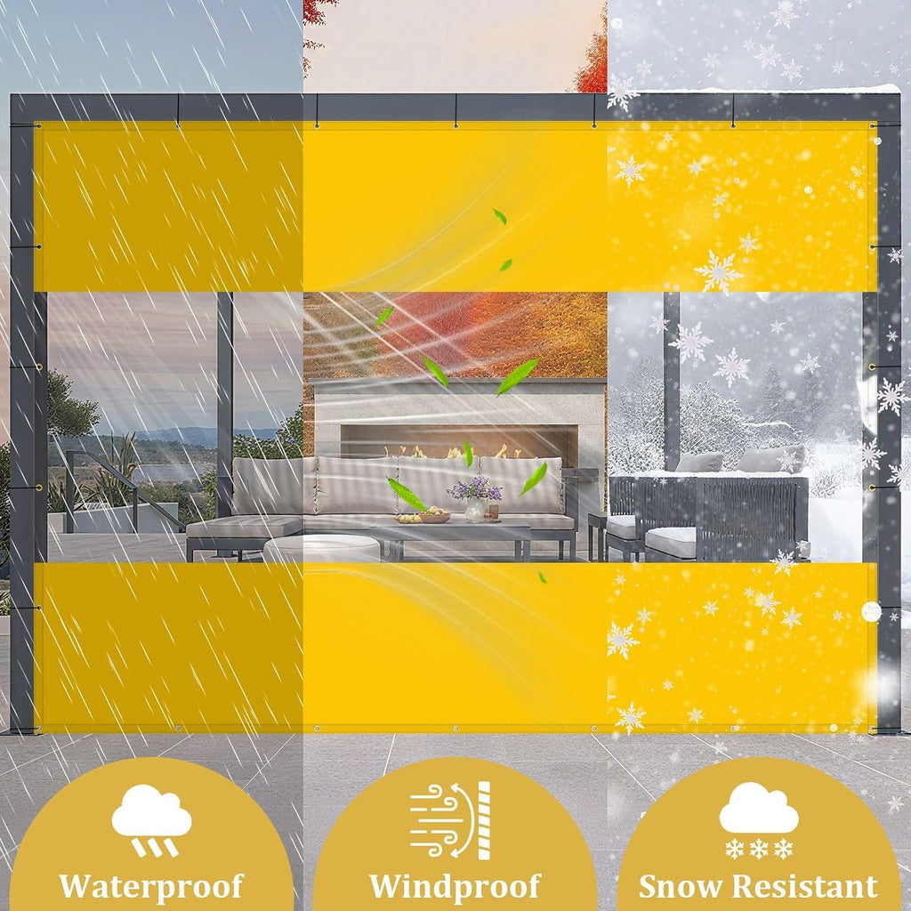 Shade&Beyond Outdoor Vinyl Curtain, 14'W x 20'L Heavy Duty Clear Tarp with Grommets Waterproof, Privacy Clear Panel UV-Resistant for Pergola Gazebos Porch Enclosure Patio(Customized Size, Yellow)