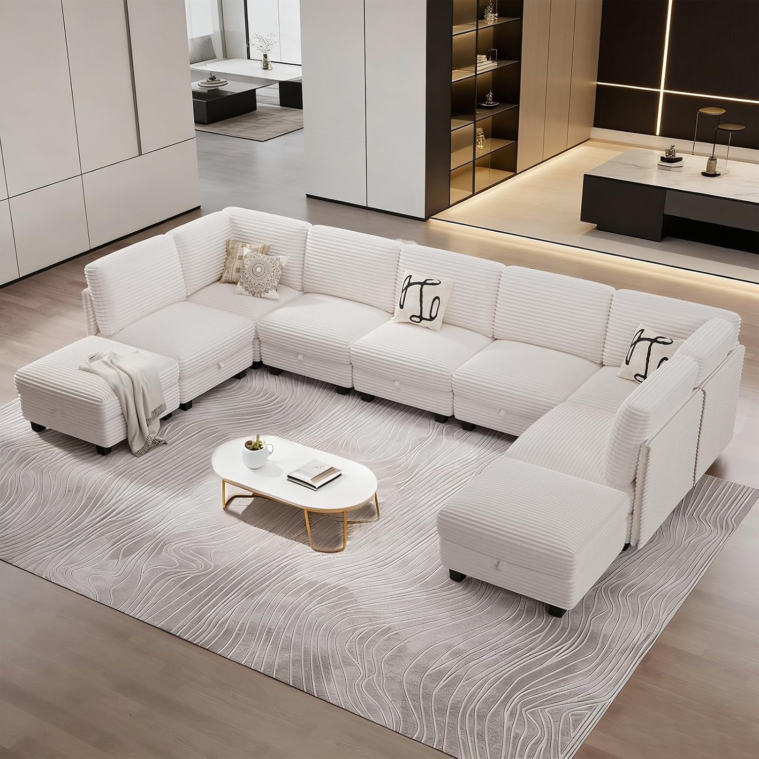 Modular Sectional Sofa with Adjustable Backrest, Large Convertible L/U-Shaped Sleeper Couch for Living Room, Cloud Sofa Bed Modern Reversible Design, Beige