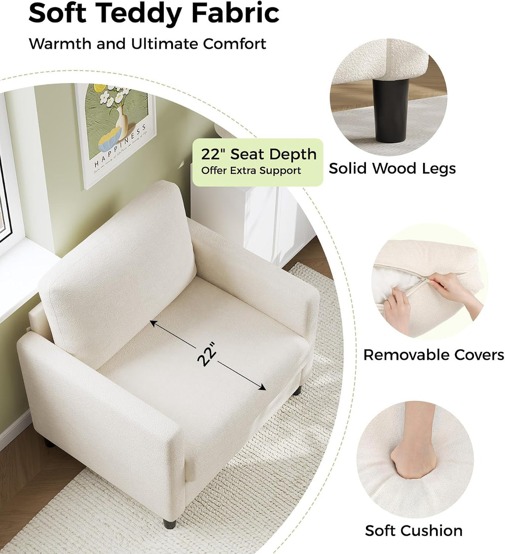 Welzona Sofa Accent Chair, 33' Reading Chair for Bedroom, Tool-Free Setup Living Room Accent Chairs, Comfy Arm Chairs Living Room, All-Wood Reading Nook, Beige