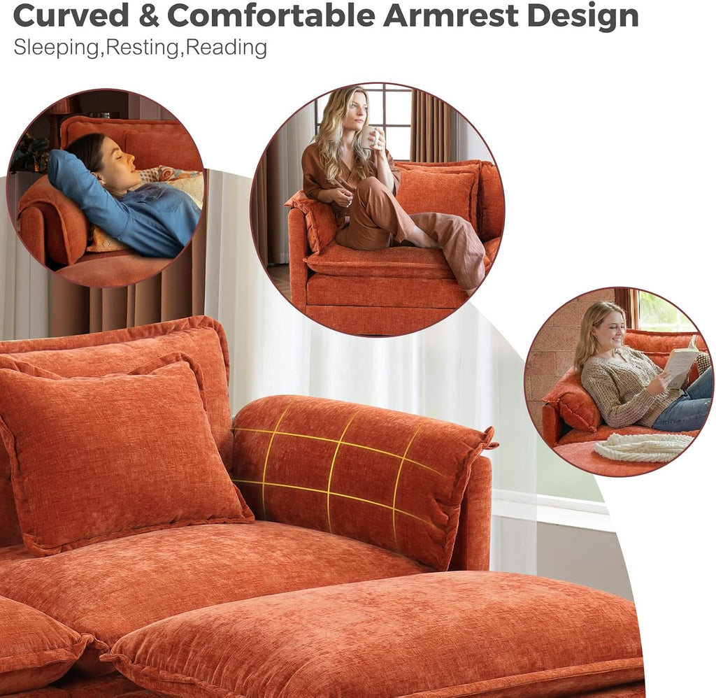 ELUCHANG 113' Luxury Modular Sectional Sofa, Comfy Deep Seat Cloud Couch, Sleeper Sofa Bed, 6 Seat Modern Couch with Removable Cover for Living Room, Apartment, DIY Combination, Chenille Terracotta