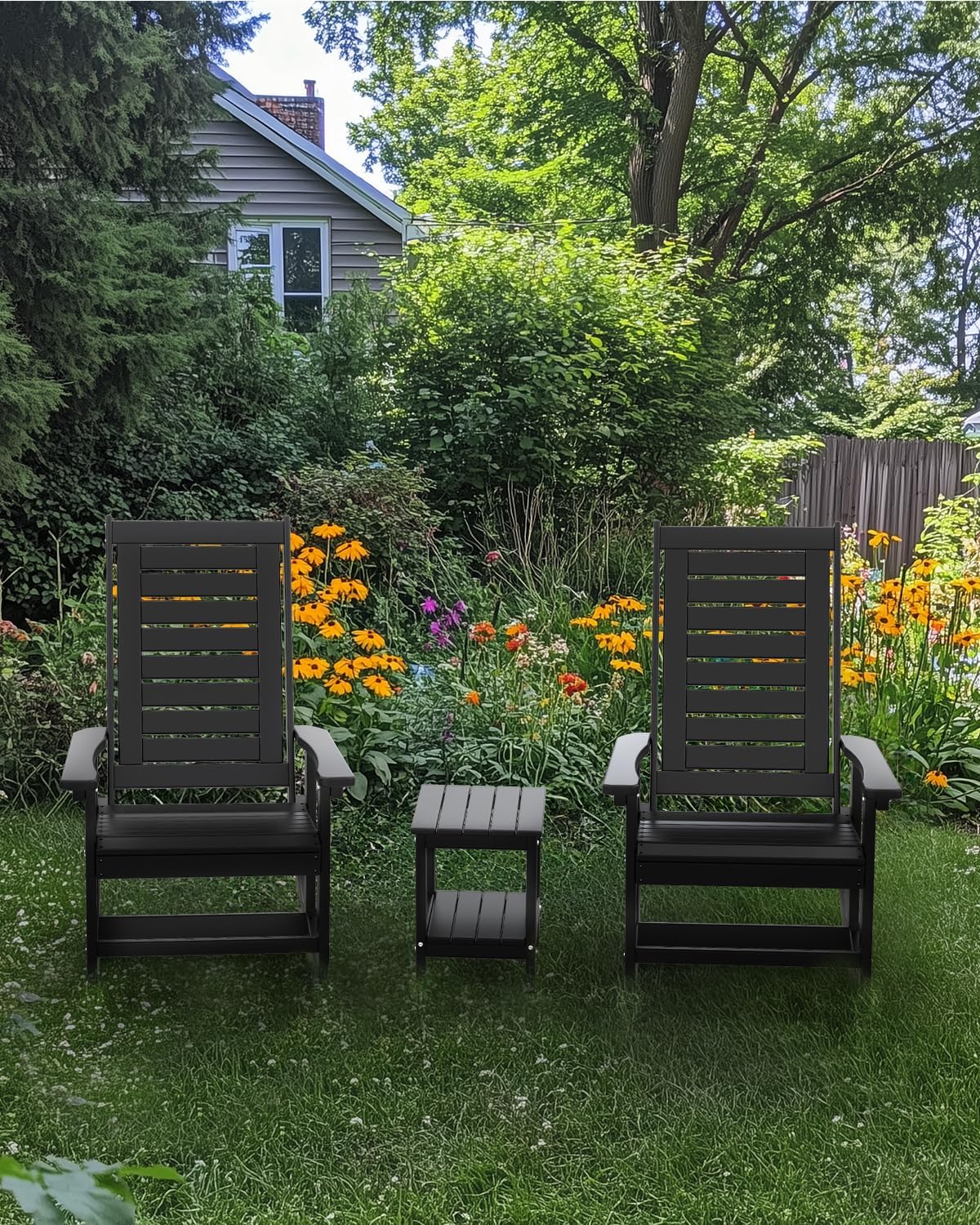 IVY&LANE Rocking-Chair-Outdoor | Porch-Rocker | Grey | HDPE Plastic | All-Weather | High Back | Wide Seat | Oversized Patio Rocker for Adult | for Outside Deck Balcony Garden