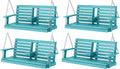 KINGYES Outdoor Hanging Porch Swing Set of 4, 2 Seat Patio Swing Recliner with Cup Holders, Waterproof Swing Recliner Bench for Courtyard & Garden, 660LBS Weight Capacity, Aruba Blue