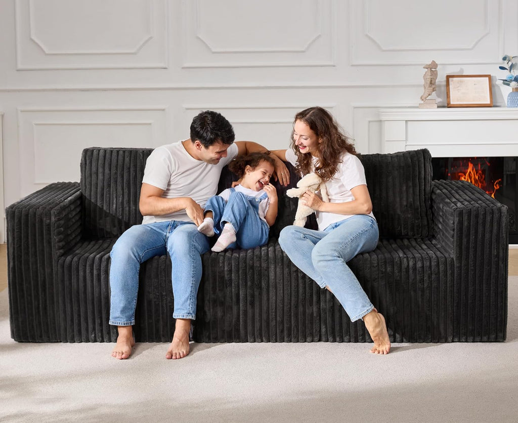 Modular Sectional Sofa 3-Seater Modular Couch with Deep Seat Memory Foam Cloud Chair with Pillows Oversized Sectional Sofa for Living Room Bedroom (Strip Grey, 3-Seater)