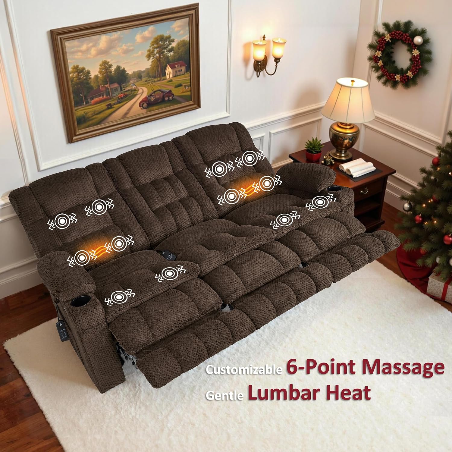MCombo 80.7' W 3 Seater Power Reclining Sofa with Heat and Vibration Massage, Zero Gravity Recliner Sofa Couch for Living Room, Fabric 6316M3 (Brown, 3-Seater)