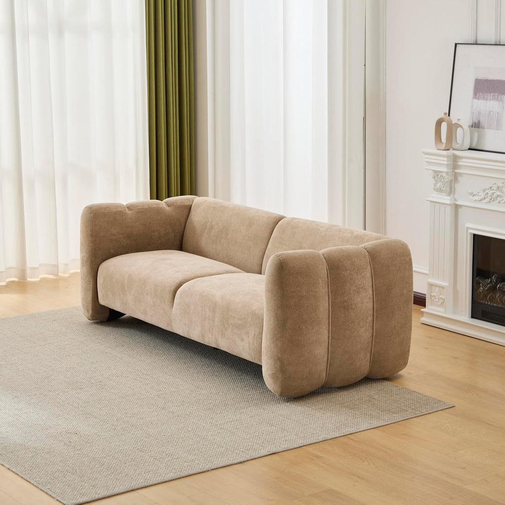 Christopher Knight Home Ahri 83'' Wood Frame Lounge Sofa Couch with Wave Design, Soft Seating 3-Seater Sofa with Armrests, Comfy Velvet Upholstered Home Sofa for Living Room and Office, Camel
