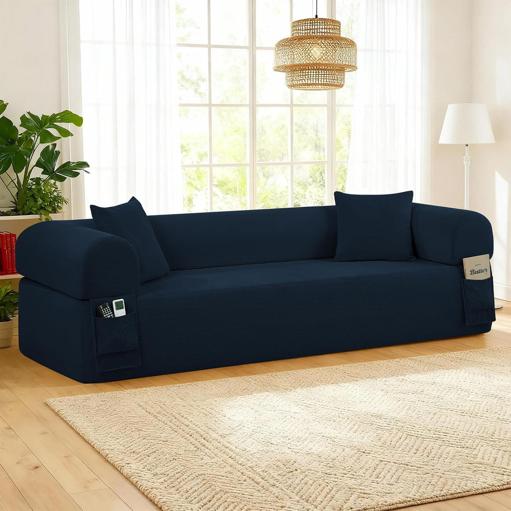 3 Seater Sofa Couch for Living Room (Blue, 30' D + 2 Pillows)