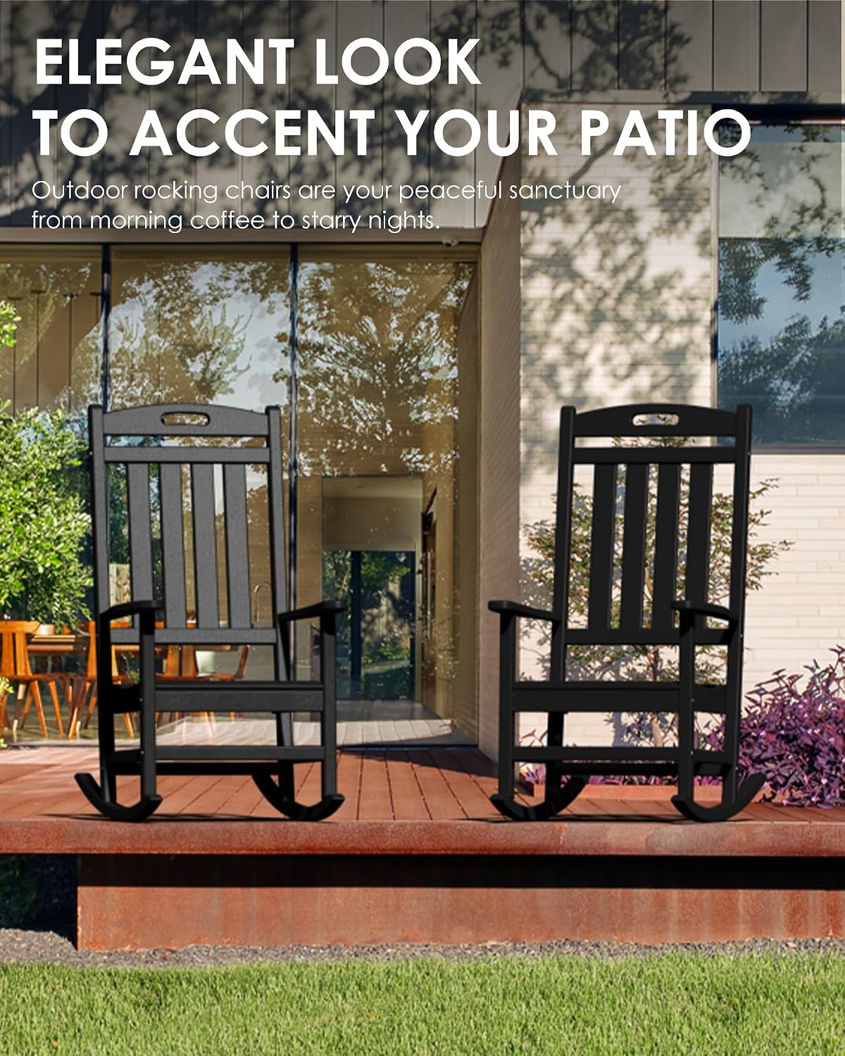 Outdoor Rocking Chair Set of 2, High Back Plastic Patio Rocking Chairs for Outside Porch Rocker Garden Lawn, All-Weather Resistant Poly Lumber Rocker Chair Outdoor, Dark Green