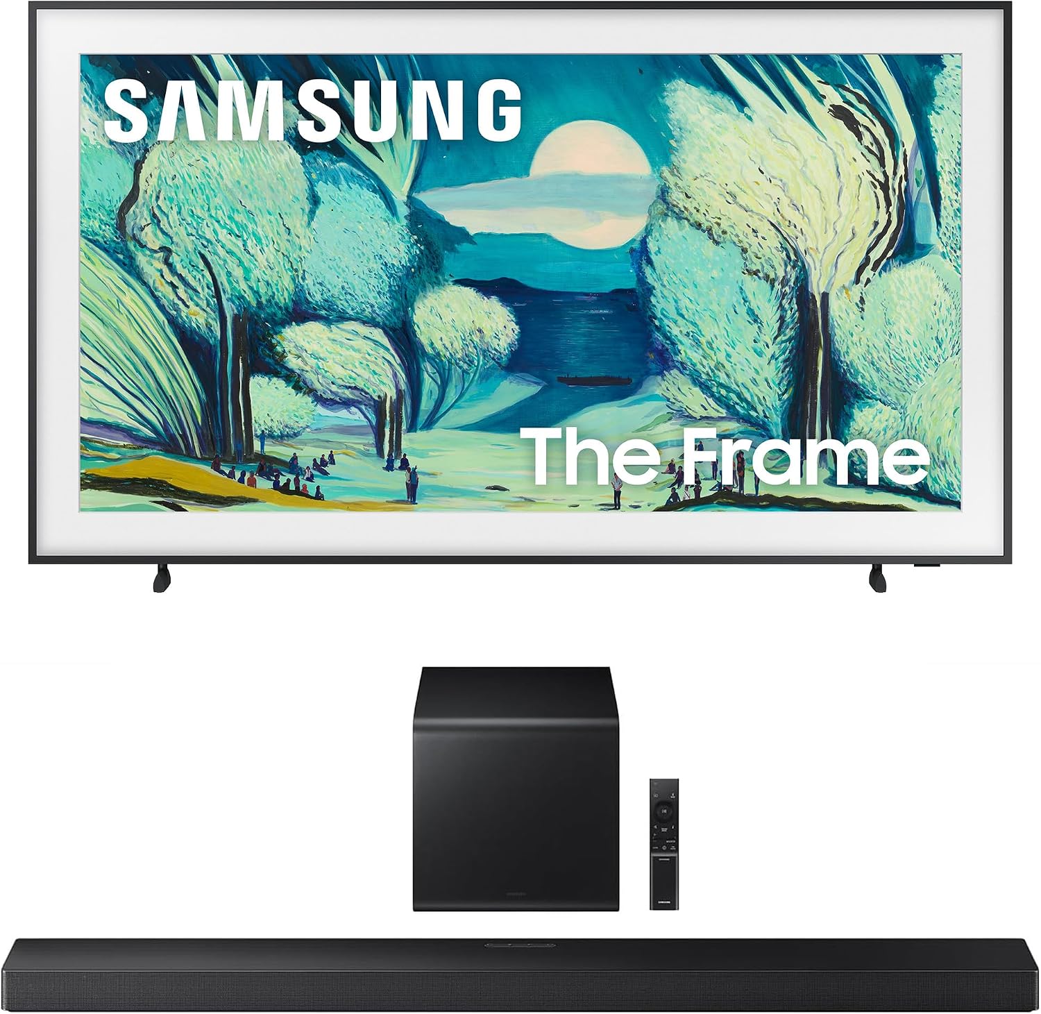 Samsung QN55LS03FAFXZA 55 Inch The Frame QLED 4K Art Mode Vision AI Smart TV with a Samsung HW-QS700F 3.1.2 Ch Dolby Atmos Soundbar and Subwoofer (2025)