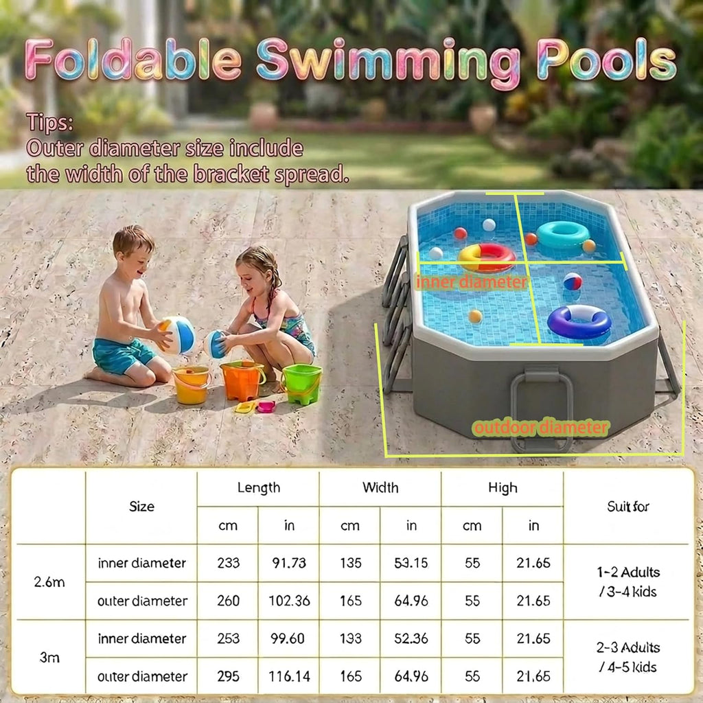 Jessie Foldable Pool for Kids and Adults Non InflatableFrame Outdoor Swimming Pool Blue Kiddie Pools Thickened Support Dog Above Ground Garden Backyard (118.11 in)