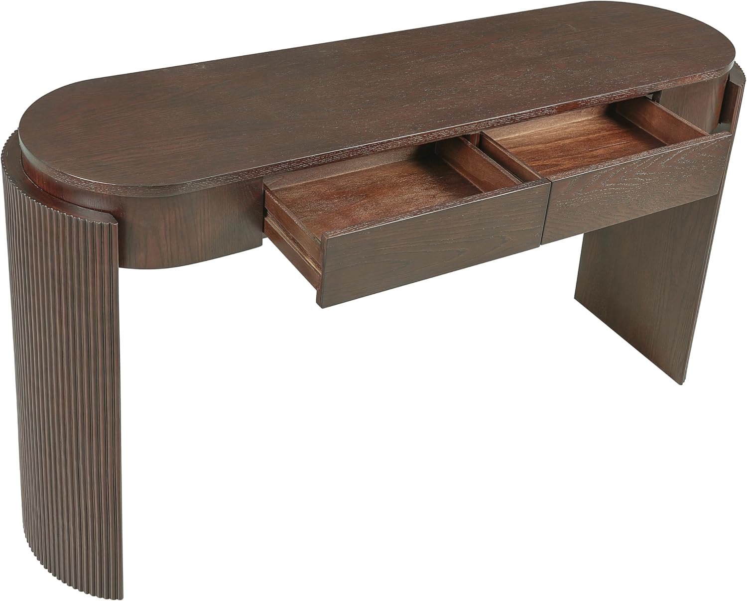 LKTART 55' Sofa Table with Oval Top and 2 Drawers, Entryway Console Table with Fluted Design for Hallway,Foyer,Entry and Living Room (Easy Assembled Espresso)