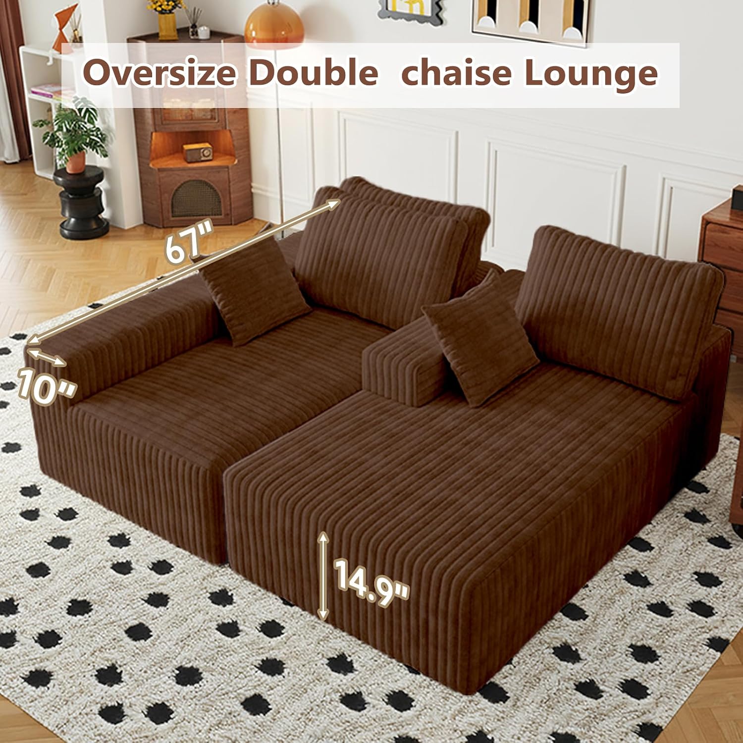 108' Brown Modular Sectional Cloud Couch for Living Room Deep Seat L Shapes Boneless Couch with Oversized Chaise Lounge, Comfy Memory Foam Flannel Fabric Sofa for Bedroom Apartment,