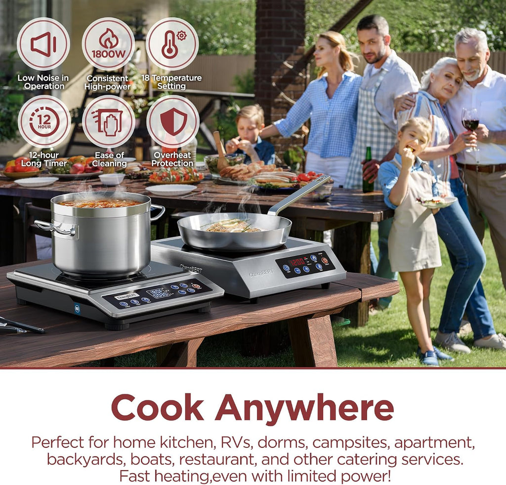 ChangBERT Portable Induction Cooktop, 18 Temp Settings Countertop Burner & Portable Induction Cooktop 1800W NSF Certified Commercial Range Powerful Countertop Burner Pro Chef Professional Hot Plate
