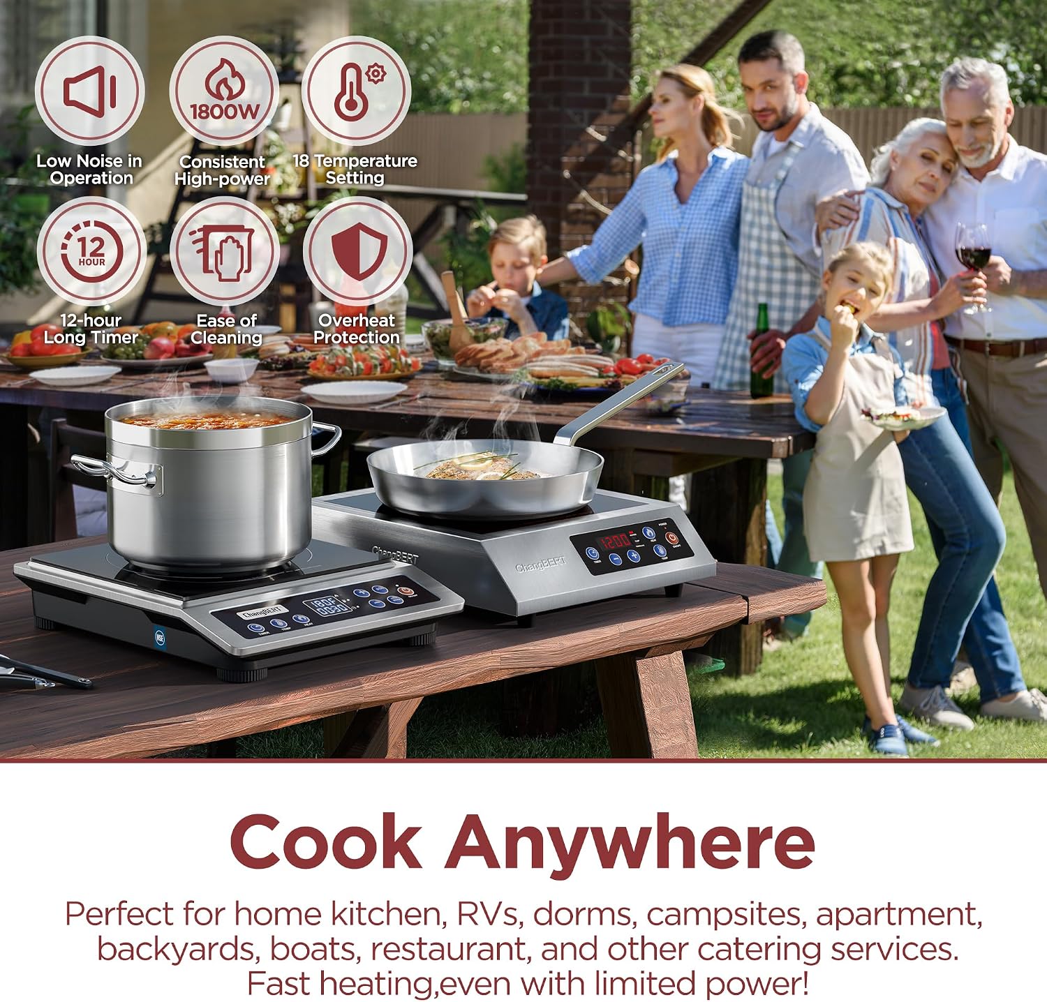 ChangBERT Portable Induction Cooktop, 18 Temp Settings Countertop Burner & Portable Induction Cooktop 1800W NSF Certified Commercial Range Powerful Countertop Burner Pro Chef Professional Hot Plate
