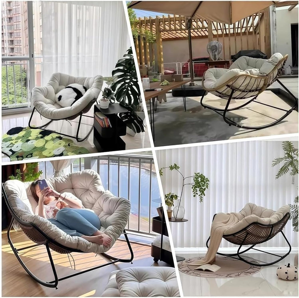 Rocking Chair with Cushion, Oversized Egg Chair Indoor Outdoor, All-Weather Lounge Rocker for Patio, Balcony, Garden(B,1 Chair)