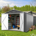 10x12 FT Outdoor Storage Shed, Tool Shed Outdoor Storage Large Updated Frame Structure with Double Lockable Doors, Steel Anti-Corrosion Sheds for Backyard, Pool, Patio, Light Gray+White