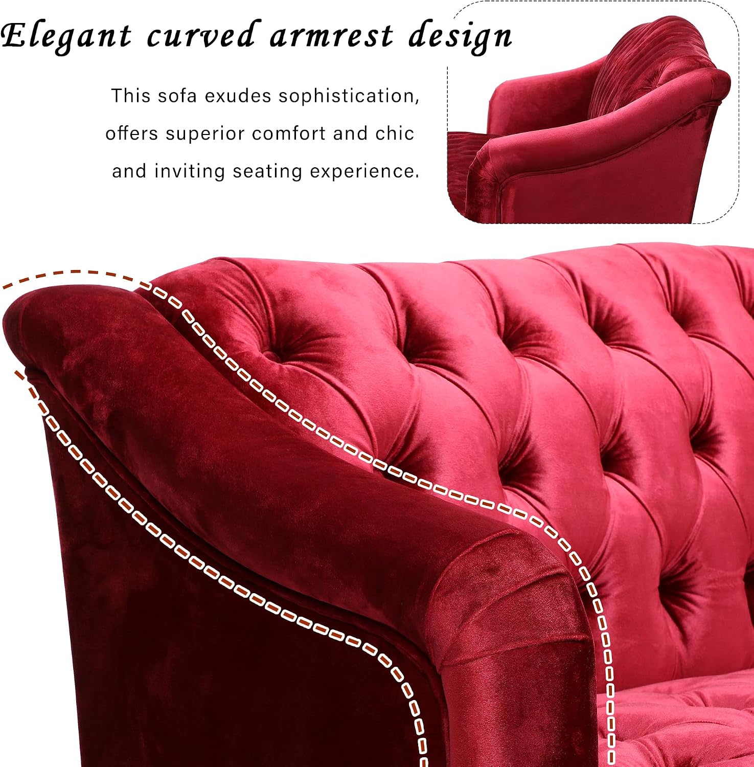 Wine Red Modern Velvet Loveseat Sofa Couch, 73' Mid - Century Tufted Upholstered Small Love Seat Couch, Curved High Back 3-Seats Couches for Compact Space, Living Room, Apartment (Wine Red)