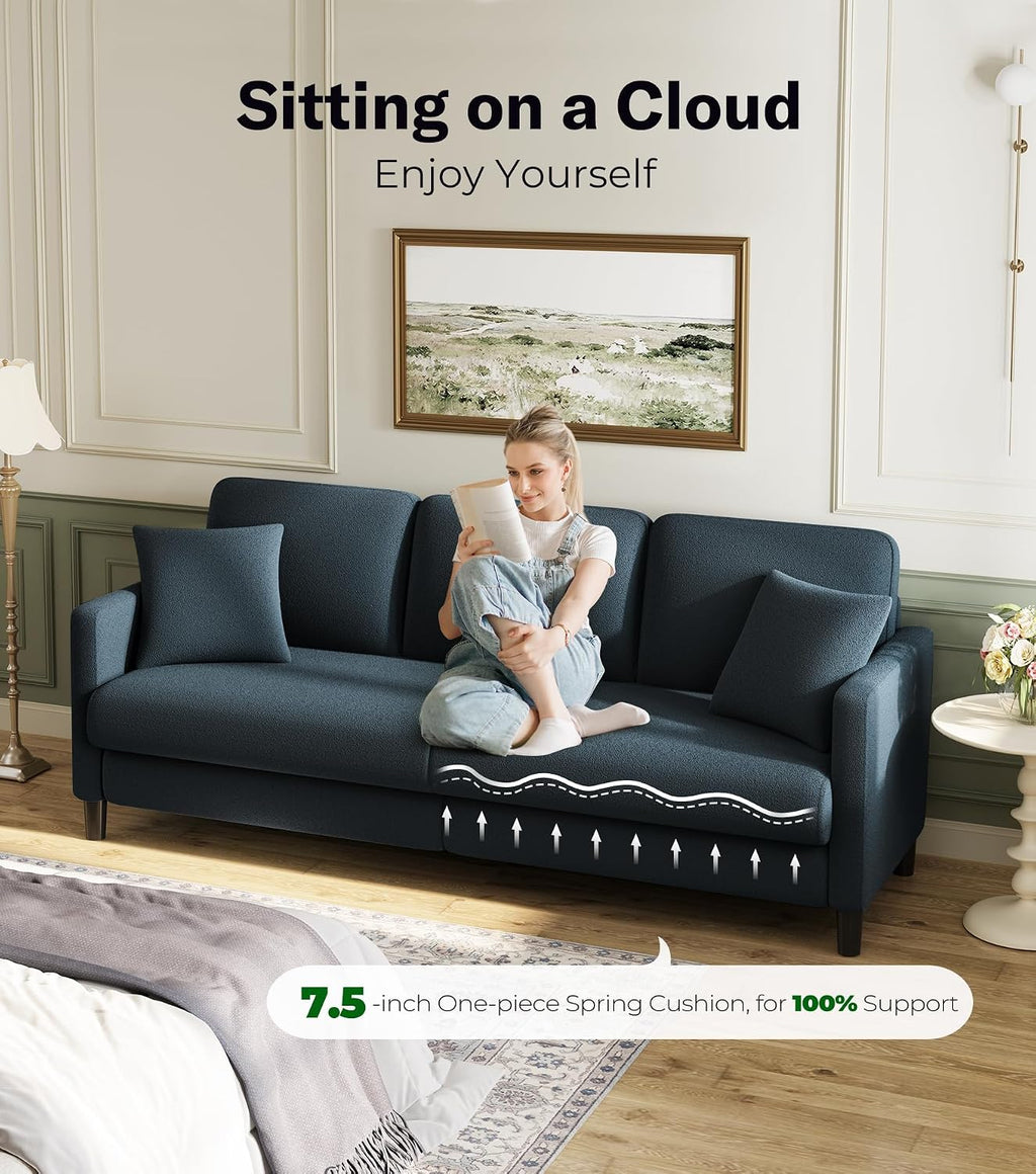 Welzona 83' Couches for Living Room, Teddy Sofa Couch, Comfy Sofas for Living Room, Tool-Free Setup Loveseat Sofa, All-Wood Love Seat Couches, Small Couch 2 Pillows Included, Blue Grey