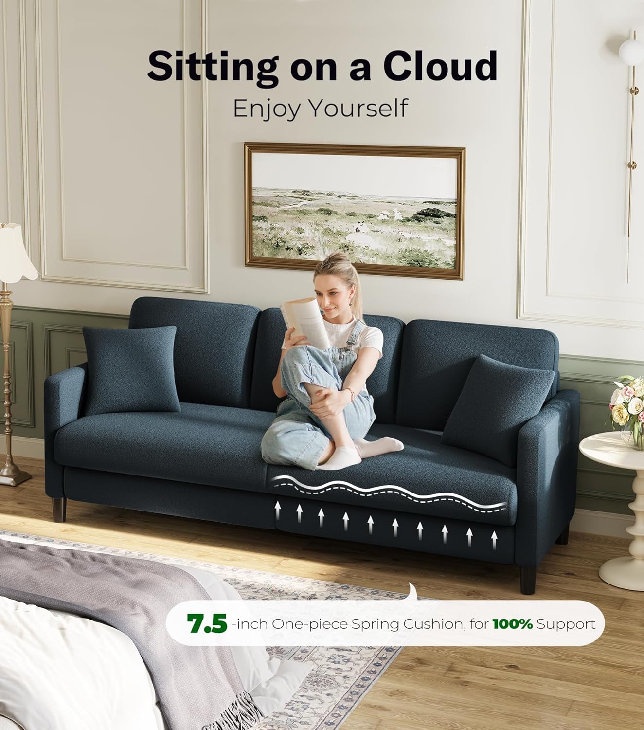 Welzona 83' Couches for Living Room, Teddy Sofa Couch with Storage Ottoman, L Shaped Couch with Movable Ottoman, Tool-Free Modular Sectional Sofa, All-Wood Sofas for Living Room 2 Pillows, Blue Grey