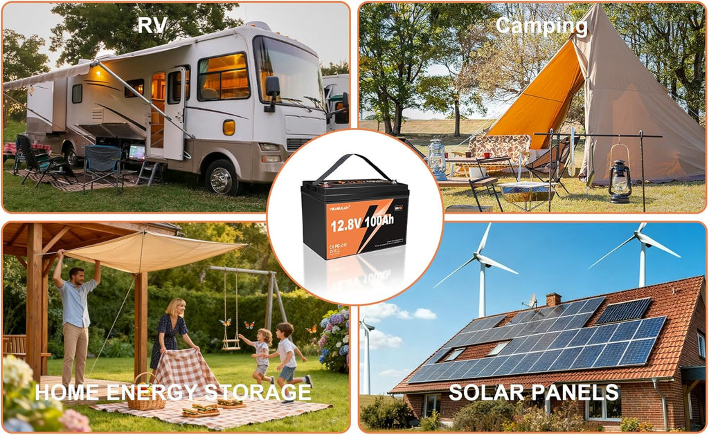 2 Packs 12V 100Ah LiFePO4 Battery with 100A BMS 1.28kWh Rechargeable Low-Temp Protection Lithium Battery Up to 6000 Cycles Perfect for RV, Solar System, Off-Grid