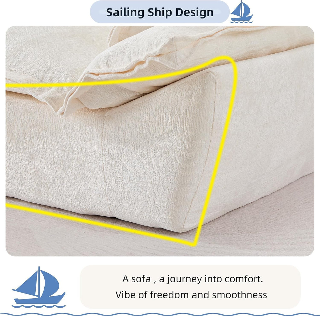 138' Modular Cloud Couch, Sectional Couch with Deep Seats, Wide Armrests and Multiple Pillows, Boneless Couches Sofas Loveseat for Bedroom/Living Room/Apartment/Office (White, Right)