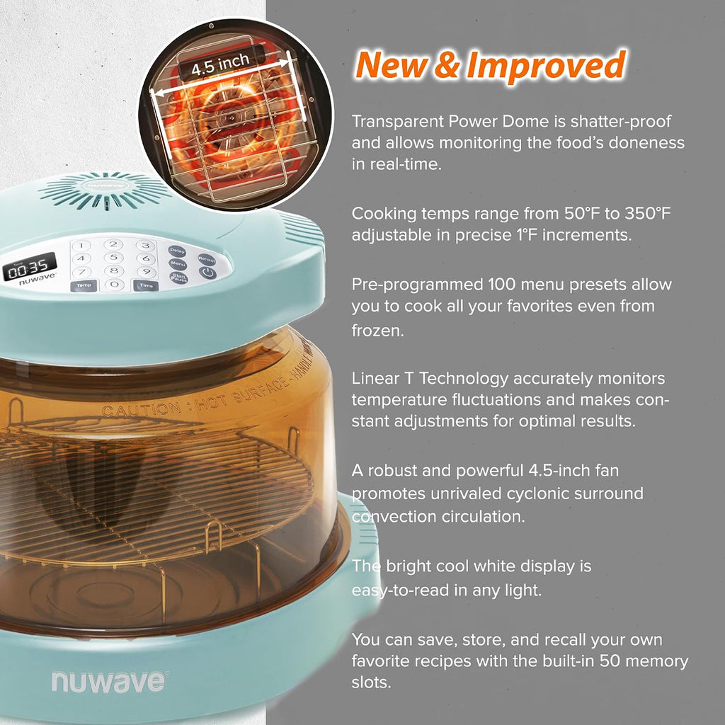 Nuwave Pro Plus 2 Infra-Red Oven, Countertop, Convection, Cook Fresh or Frozen, No Defrosting or Preheating, Cook Healthy, 360 Surround Heat, Adjustable Temps, 100 Presets, 50 Memory, Tough Power Dome
