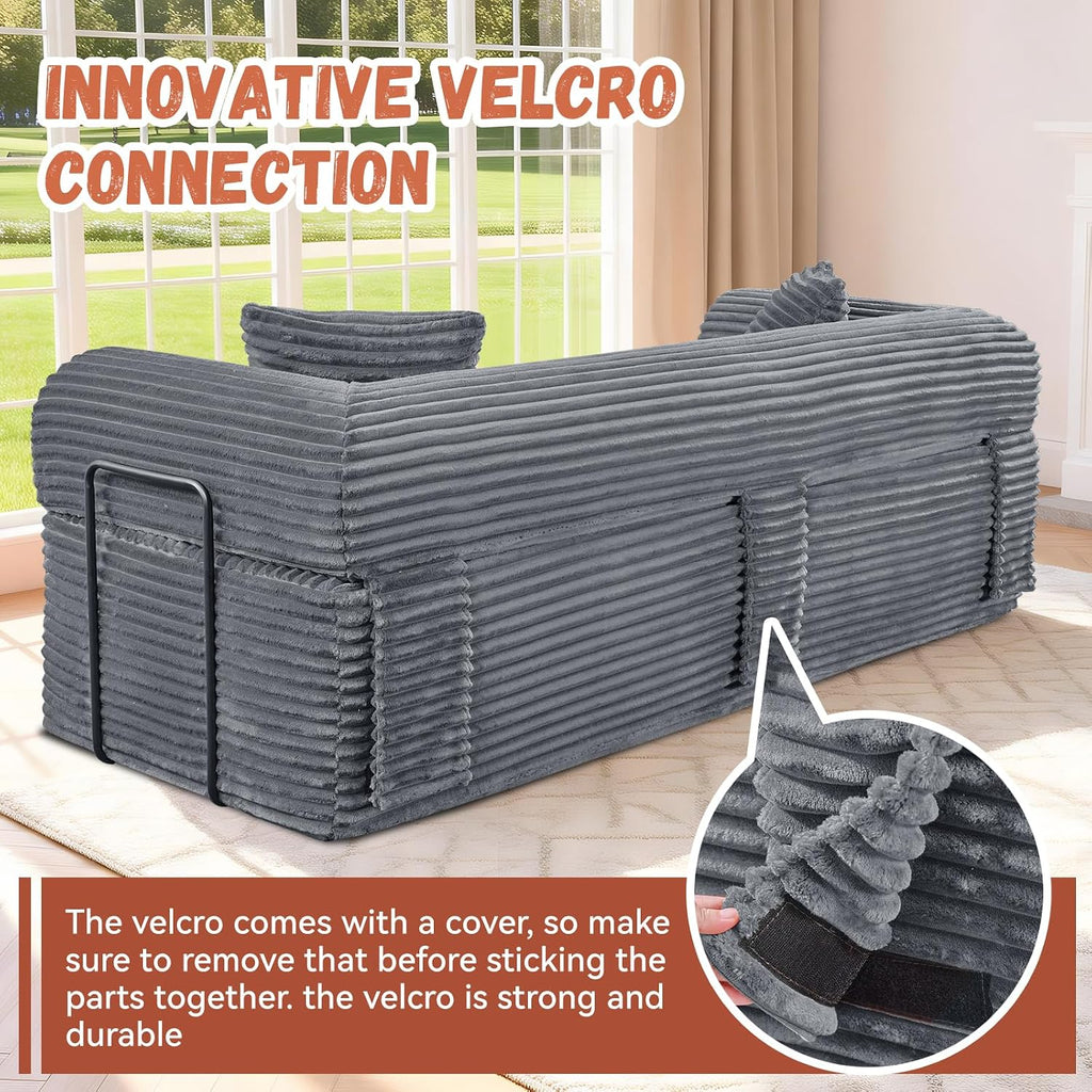 3 Seater Sofa Couch for Living Room (Gray, 30' D + 2 Pillows +Fixed-Shape Frame)